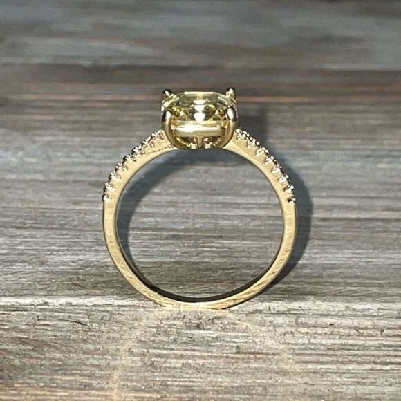 18k Gold Studded Band w Pale Yellow CZ Stone Ring - Picture 8 of 14